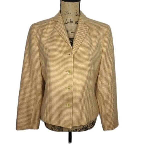 Vintage Jackets & Blazers - Vintage Yellow Houndstooth Plaid Wool Fitted Blazer